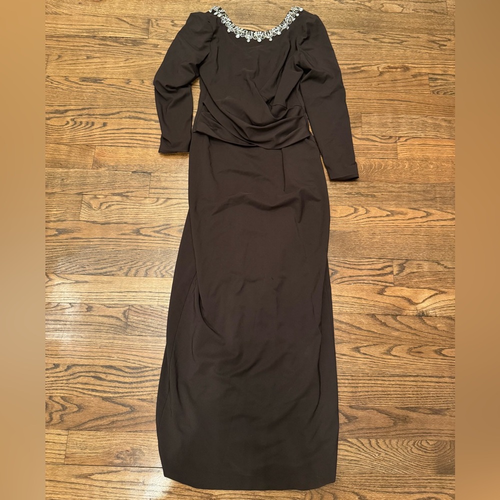 Dress the Population Brown Rhinestone Embellished Formal Gown Long Sleeve XL
